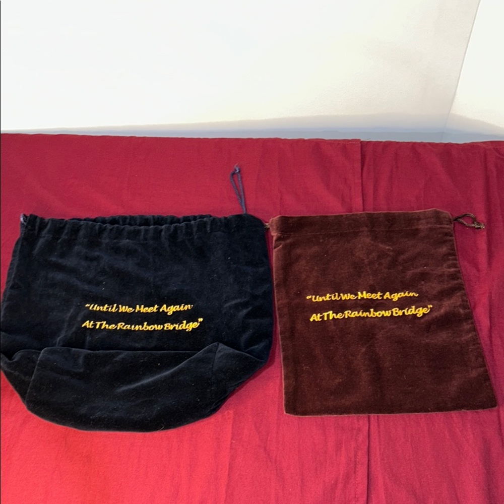 Rainbow Bridge Velvet Pet Memorial Bags - Navy and Maroon